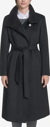 Cole Haan Womens Slick Wool Belted Coat - Black Size 14