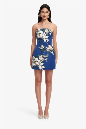LEO LIN Zaria Appliqu&eacute; Floral Bustier Mini Dress In Midnight