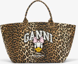 Ganni Brown Daisy Duck Leopard XXL Tote