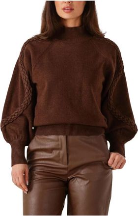 Minus Bruine High Neck Top voor Vrouwen - Dames - Coltruien - Bruin - XL - Wol - Truien & Vesten