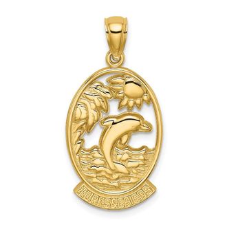 Diamond2Deal 14k Yellow Gold TURKS CAICOS Dolphin Sunset Scene Charm