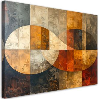 Feeby Cuadro En Lienzo, Abstracci&oacute;n Geom&eacute;trica En Tonos Beige-dorado Y Marr&oacute;n Rojizo, 120x80