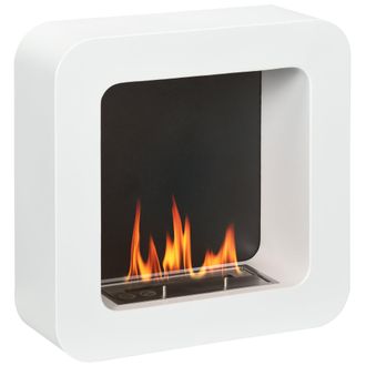 HOMCOM Wall Mounted Ethanol Fireplace - Bioethanol Heater Stove Fire with 1L Tank - 2.5 Hour Burning Time - White | TJ Hughes Silver