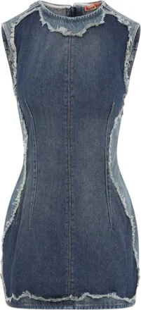 Acne Studios Light Blue Distressed Round Neck Mini Dress