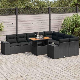 vidaXL Set Sof&aacute;s Jard&iacute;n Y Cojines 10 Pzas Rat&aacute;n Sint&eacute;tico Acacia Negro Vidaxl
