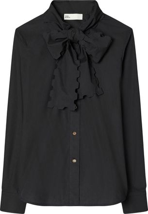 Tory Burch Scalloped-Bow Poplin blouse - women - Cotton - 10 - Black
