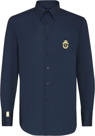Billionaire Boys Club Silver Cut LS Milano Crest Shirt - Heren - Casual Overhemden - Blauw - XS - Katoen - Overhemden