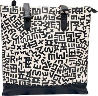 Coach Black White Leather Tote Bag (Pre-Owned)