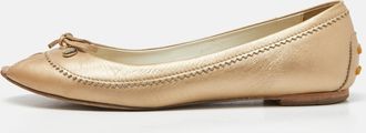 Tod's Tods Beige Leather Bow Peep Toe Ballet Flats
