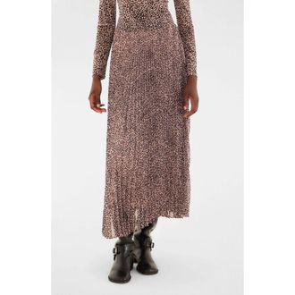 Farm Rio Pleated Leopard Print Midi Skirt in Baby Leopard Pink at Nordstrom Rack, Size X-Large