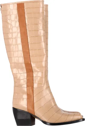 Chloé Pre-owned Womens Chloé Crocodile-Embossed Knee-High Boots in Brown Beige Leather - Size 36.5 EU/IT