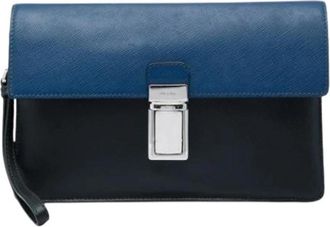 Prada Pre-owned Saffiano Clutch - Dames - Vintage Clutch - Blauw - ONE Size - Leer - Vintage