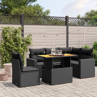 vidaXL Vidaxl - Set De Sof&aacute;s De Jard&iacute;n 6 Piezas Y Cojines Rat&aacute;n Sint&eacute;tico Negro