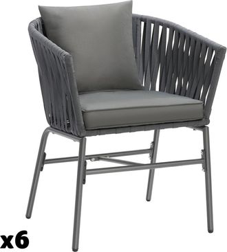 TecTake 6 sillas de cuerda, cojines gruesos, 60 x 61 x 77 cm, gris oscuro