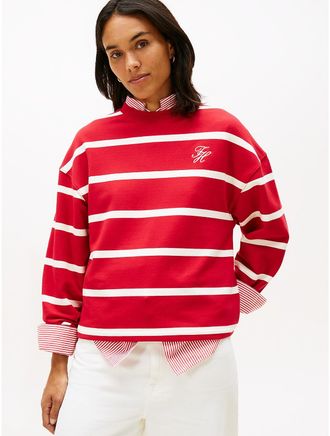 Tommy Hilfiger Womens Stripe Terry Sweatshirt - Red - XXS