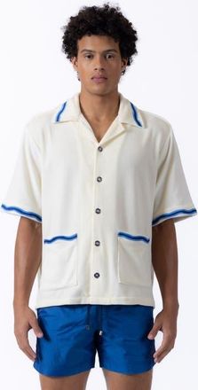 Prince & Bond Luka Wave Embroidered Terry Shirt in Off White/blue at Nordstrom, Size X-Large