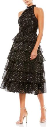 Mac Duggal Layered Polka Dot Halter Cocktail Dress in Black Gold at Nordstrom, Size 12