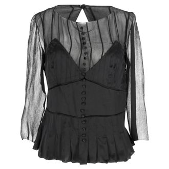 Chlo&eacute; Chlo&eacute; geplooide, doorschijnende blouse met lange mouwen van zwarte zijde