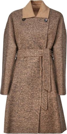 Max Mara Reversible Cocoon Jas Bruin Tweed Effect - Dames - Jas met riem - Bruin - XS - Tweed - Jassen