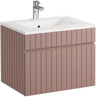 Vente-Unique Mobile per bagno sospeso scanalato con lavabo da incasso 60 cm Rosa - SATARA