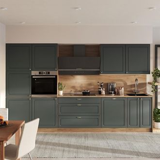 Vicco Mueble De Cocina Fame-line, Verde Dorado Casa De Campo/roble Dorado, 340 Cm, Et Roble, Vicco