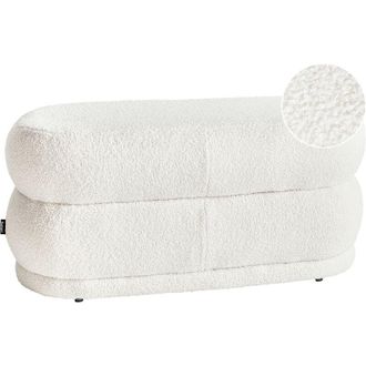 Beliani Beliani - Banco Puf Decorativo Tapizado Moderno Taburete Boucl&eacute; Blanco Crema Ellendale