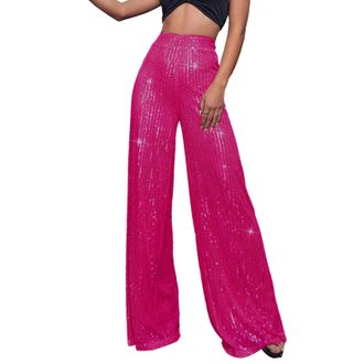 Generic Womens High Waisted Sequin Flare Trousers, Sparkling Wide Leg Pants for Party and Clubwear, Shiny Disco Bell Bottoms, Stretchy and Comfortable Fit, Gl