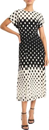 Maggy London Contrast Geo Print A-Line Midi Dress In Cream Black