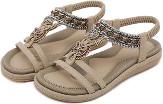 Generic Womens Flat Sandals Summer Shoes for Women UK Womens Summer Sandals Casual Comfortable Flip Flops Sparkly Rhinestone Shoes Ankle T-Strap Elastic Back 