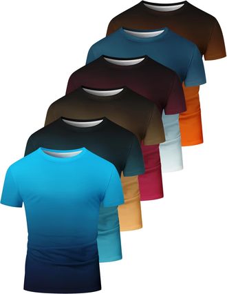 Generic 6 Pack Mens Big and Tall Shirts Summer Cotton Short Sleeve Tee Crew Neck Casual Top Basic Oversize T Shirts Mens Striped Shirt Short Sleeve T-Shirts (