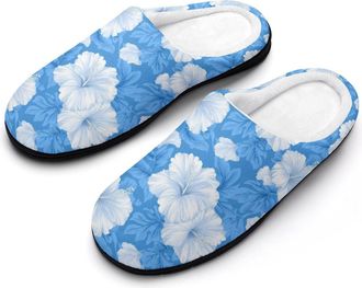 Generic Cute Hibiscus Flower Print Mens Slippers Comfortable And Non-slip Cotton Slipper Shoe for House