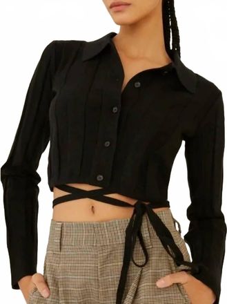 Something Navy Waist Tie Button Up Sweater In Black