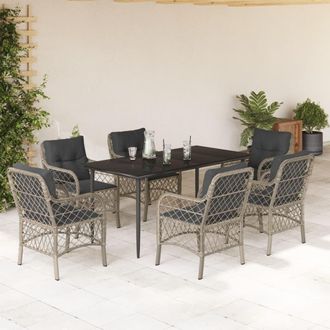 vidaXL Set Comedor Jard&iacute;n 7 Pzas Y Cojines Rat&aacute;n Sint&eacute;tico Gris Claro Vidaxl