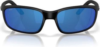 Costa Brine II 59mm Polarized Rectangular Sunglasses in Matte Black /Blue Mirror at Nordstrom