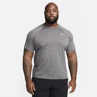 Nike Mens Swim Hydroguard Essential Dri-FIT UV Short Sleeve Top (Big & Tall) in Black | NESSA703-001