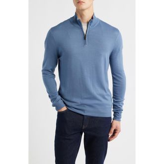 Canali Quarter Zip Wool Blend Sweater in Blue at Nordstrom Rack, Size 46 Us / 58 Eu Regular