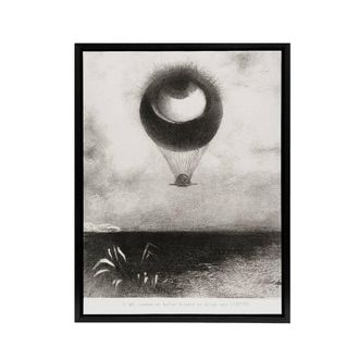 Artery8 The Eye Like a Strange Balloon Redon Black Framed Canvas Wall Art in Grey | Size: W24 x H32