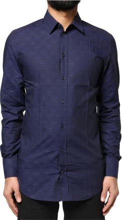 Dolce & Gabbana Overhemden, Heren, Blauw, S, Katoen, Blauw Geruit Formeel Overhemd
