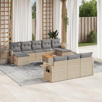 vidaXL Juego De Sof&aacute;s Jard&iacute;n Con Cojines Beige Mezcla 11 Pzas Rat&aacute;n Pe Vidaxl