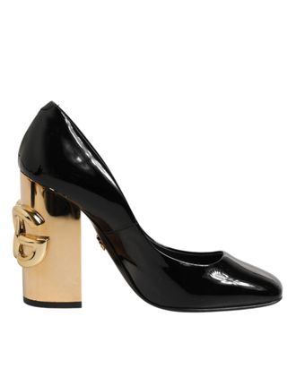 Dolce & Gabbana Zwarte Gouden Leren Logo Hakken Pumps Schoenen