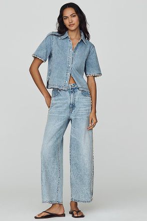 Frame Denim Crochet Bow High Rise Crop Barrel Jeans