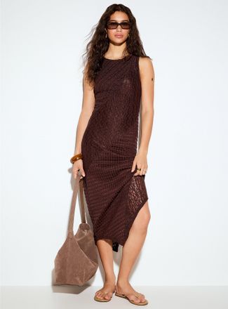 Icone Womens Textured micromesh asymmetrical midi dress