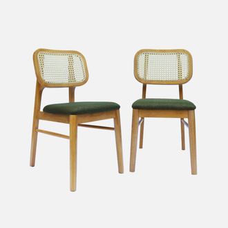 Sweeek Silla Bohemia De Madera De Hevea Y Rejilla, Set De 2