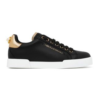 Dolce & Gabbana Sneakers, female, Black, Size: 5 US Black and Gold Portofino Low Top Sneakers