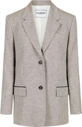 Iceberg Relaxte- enkelrijige jas in touwkleur van diagonale linnenmix - Dames - Blazers - Grijs - XS - Linnen - Jassen