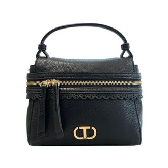 Twinset Tassen, Dames, Zwart, ONE Size, PU Leren Handtas met Handvatten en Afneembare Schouderriem