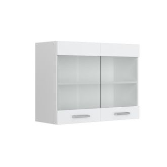 Vicco Mueble Alto Universal R-line, Blanco Alto Brillo, 80 Cm Con Puertas De Cristal, Vicco