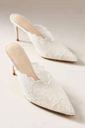 Black Suede Studio Ash 80 Scalloped Lace Mule Heels