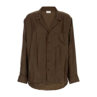 Saint Laurent Casual Shirts, male, Brown, Size: XL Notched Collar Pajama Shirt