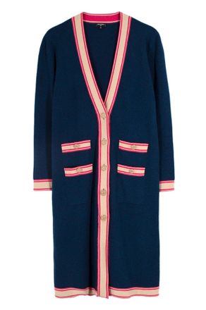Chanel Longline Navy & Pink Cashmere Cardigan Size M